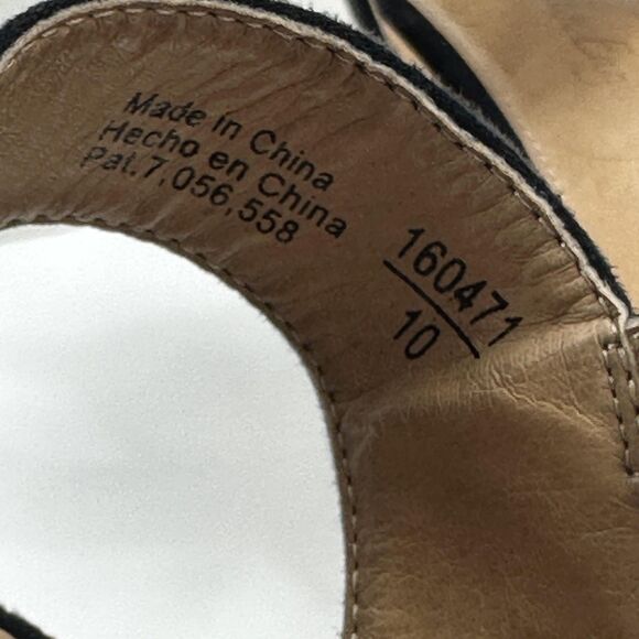 American Eagle Wedge Sandals Womens 7 Black Faux Suede Espadrille Ankle Strap - Picture 11 of 12